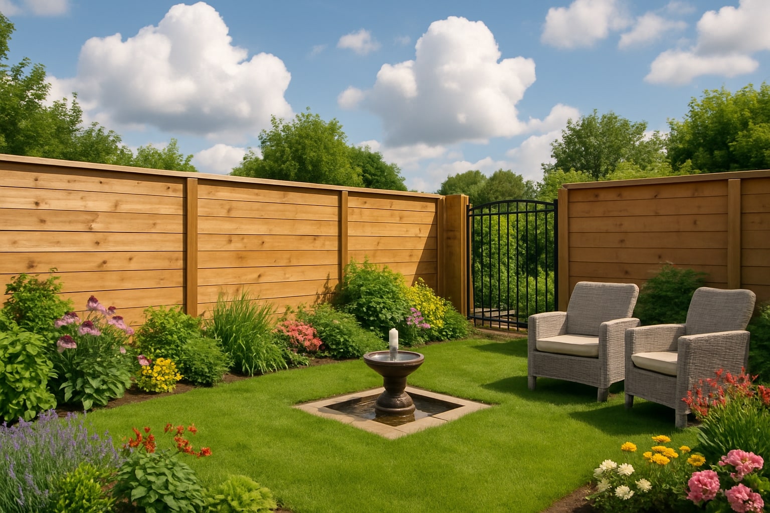 houten schutting in de tuin