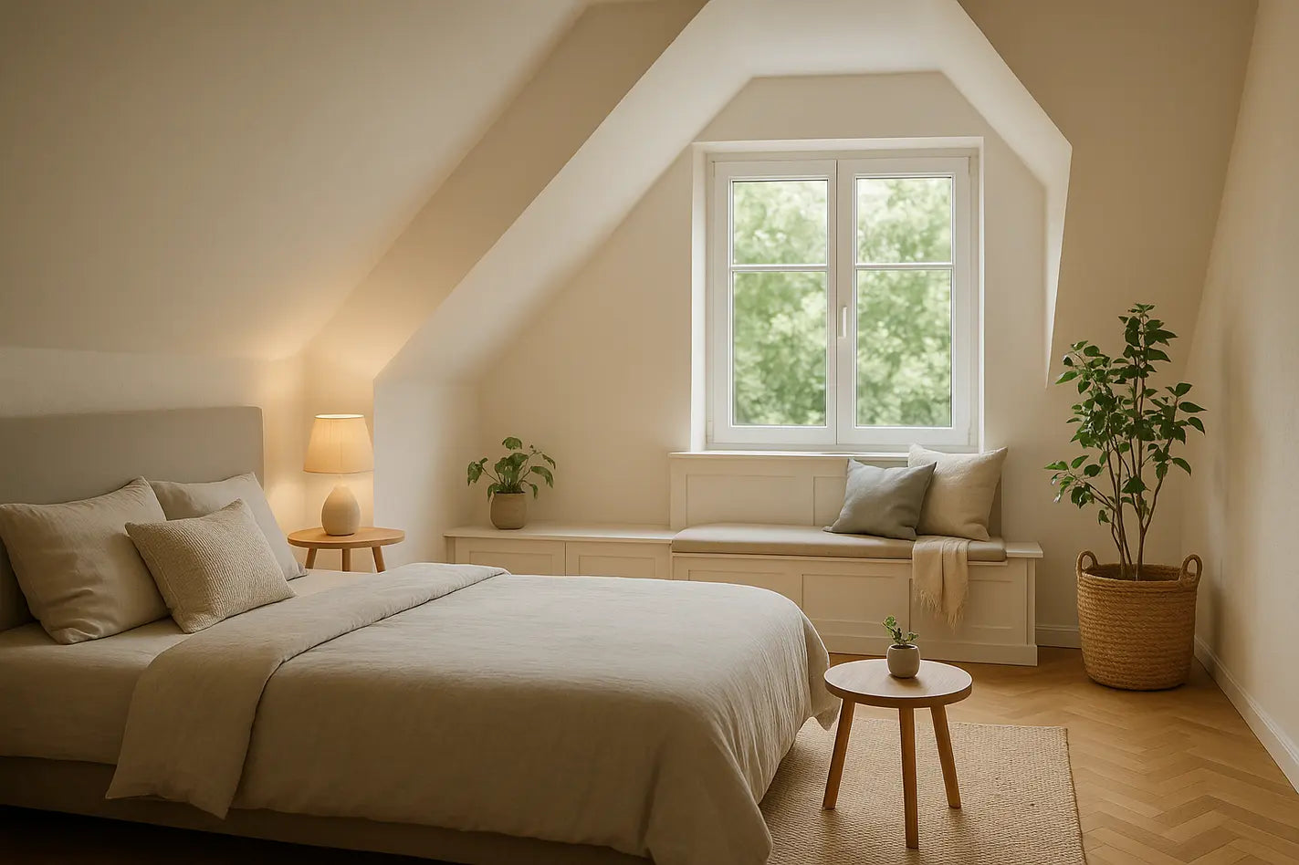 ingerichte slaapkamer met een dakkapel