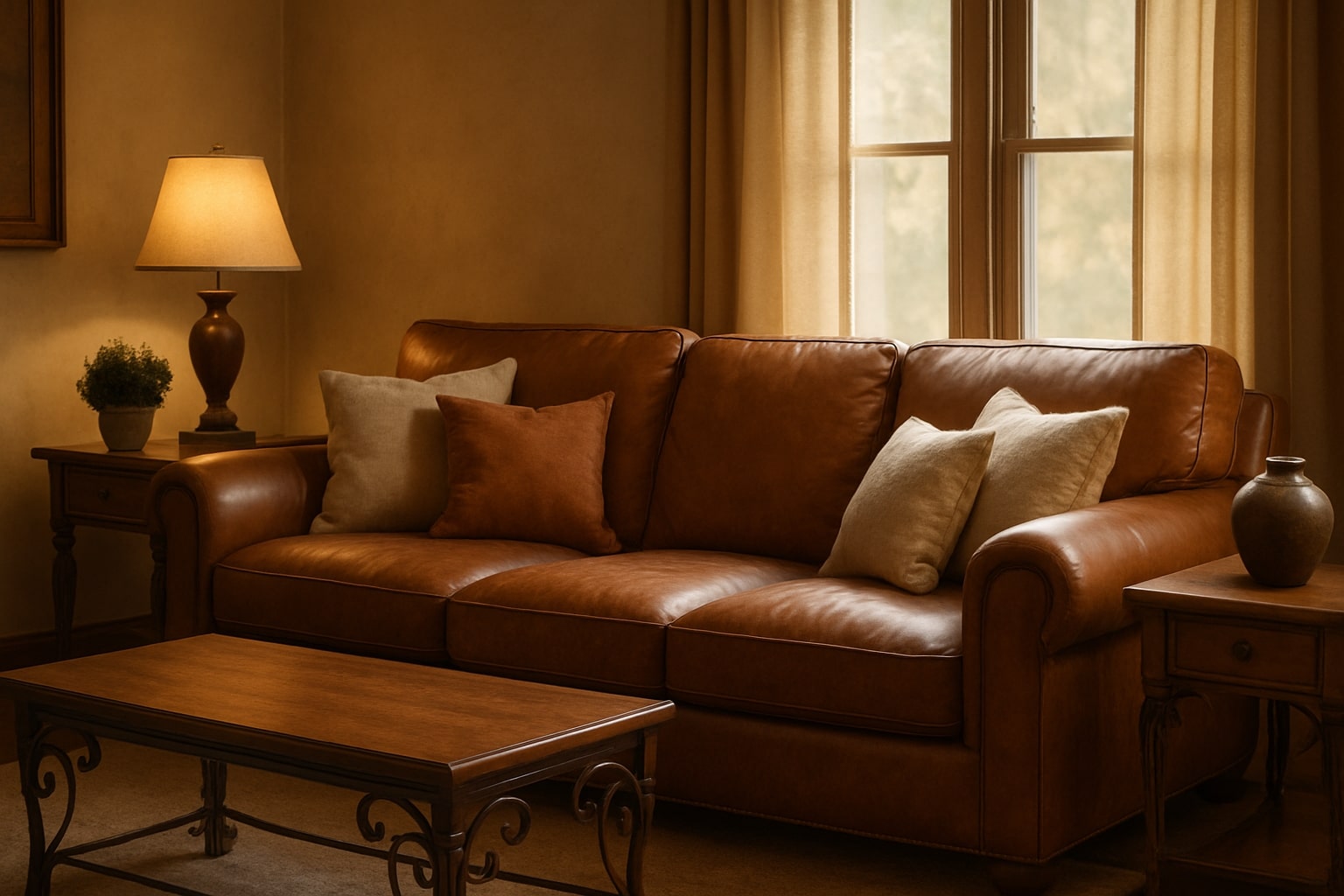 inrichting woonkamer bruine bank