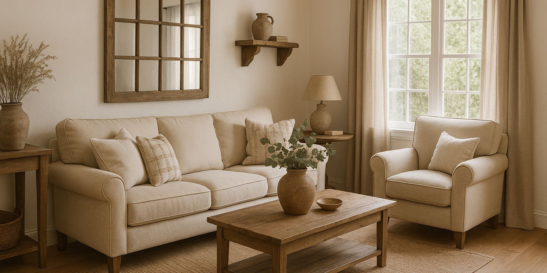 landelijke inrichting kleine woonkamer