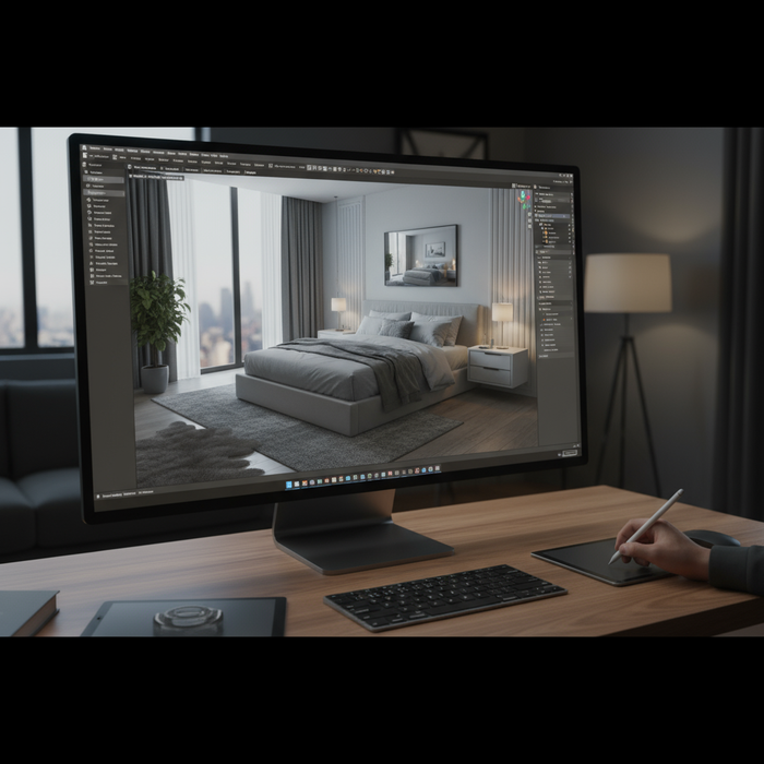 slaapkamer in 3d op de computer inrichten