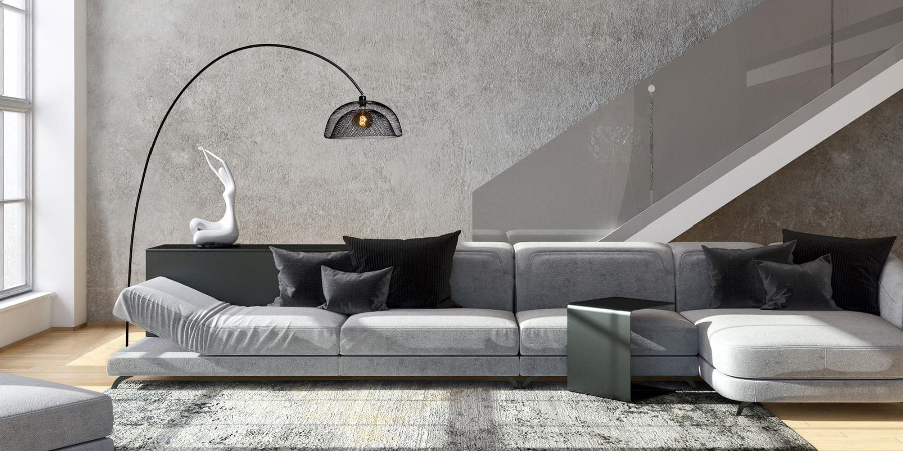 staande lamp achter hoekbank