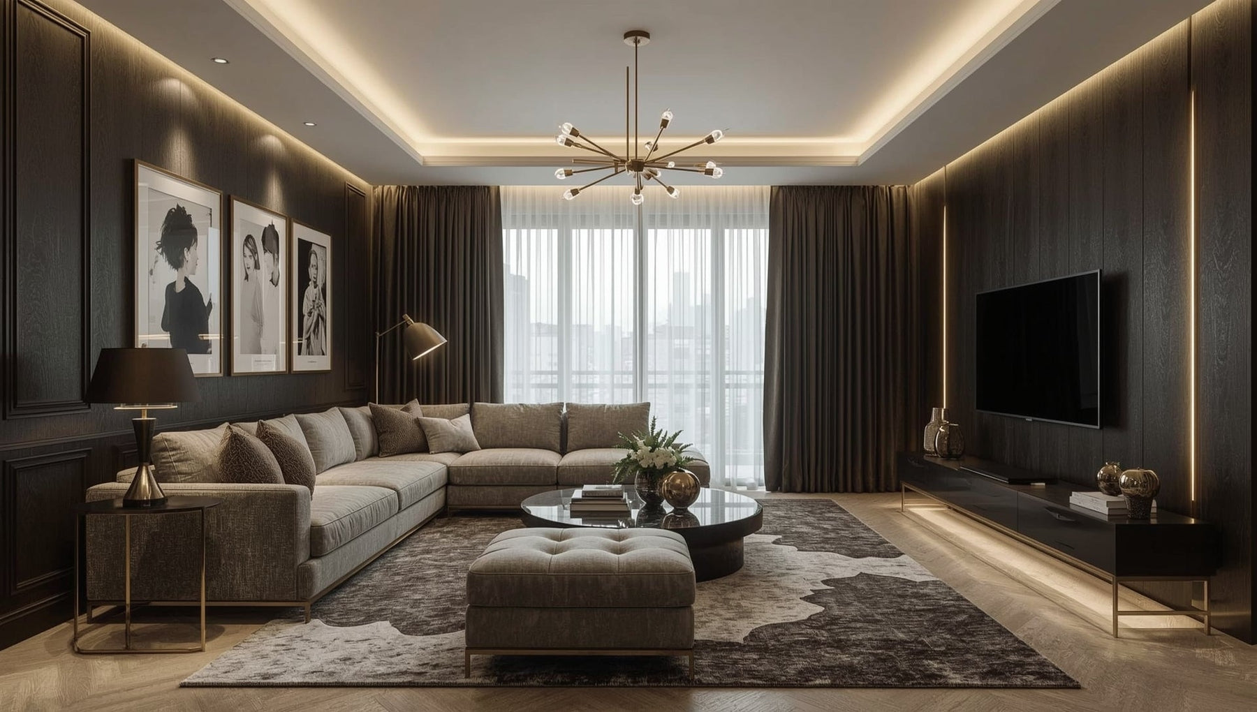 zwart goud interieur in de woonkamer