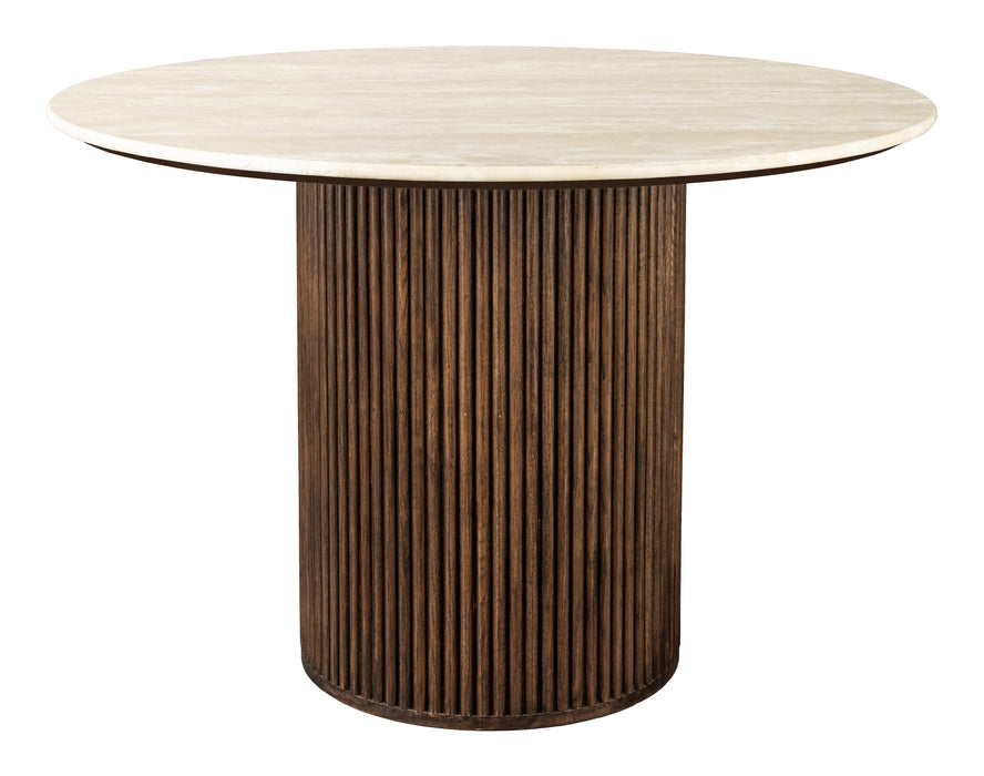 Dutchbone Ronde Eettafel Arda Walnoot en travertin, 115cm - Bruin