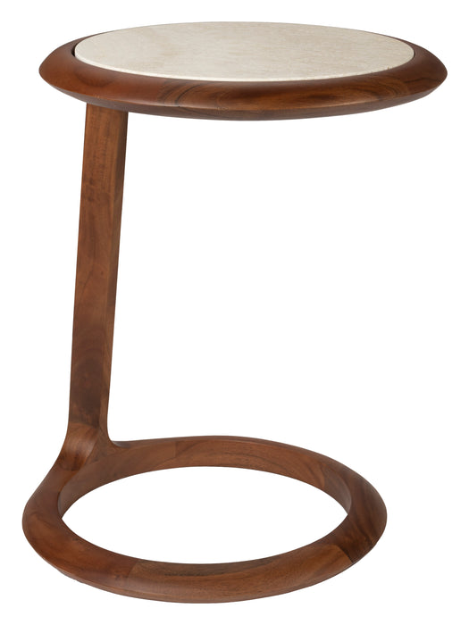 Zuiver Bijzettafel Doppio Travertin en acaciahout, 45 x 41cm - Bruin