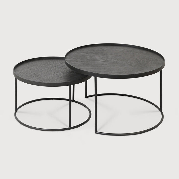 Ethnicraft Ronde Salontafel Tray Gelakt Hout, Set van 2 stuks - Zwart