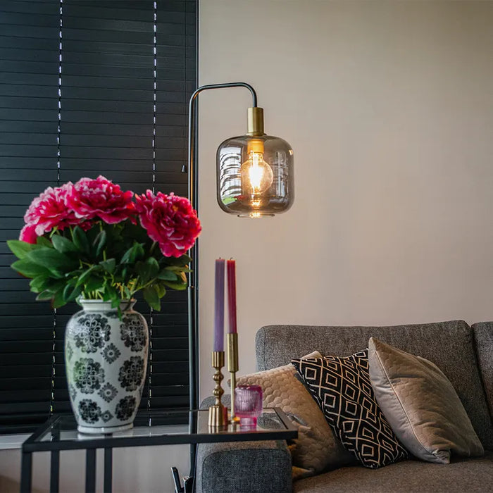 Design vloerlamp zwart met goud en smoke glas - Zuzanna - ThatLyfeStyle