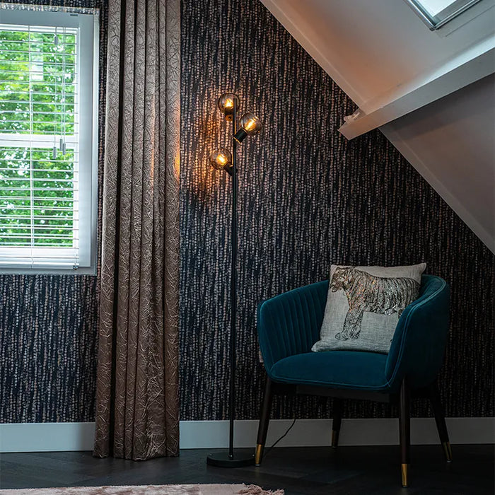 Art Deco vloerlamp zwart 3-lichts met smoke glas - Vidro - ThatLyfeStyle