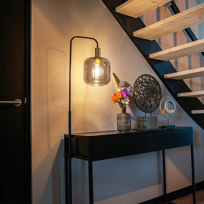Design vloerlamp zwart met goud en smoke glas - Zuzanna - ThatLyfeStyle