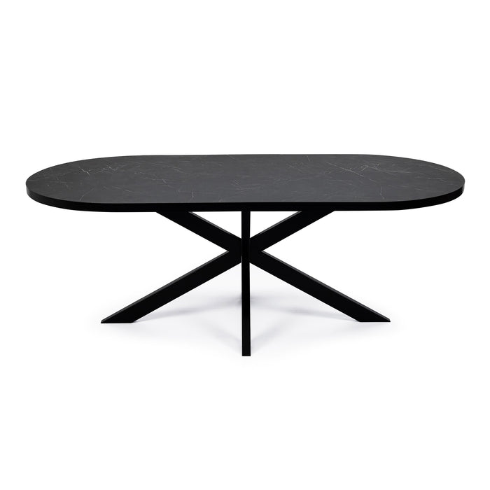 Stalux Plat Ovale eettafel Noud - zwart / zwart marmer - Ovaal