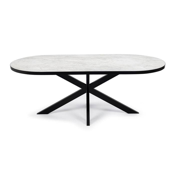 Stalux Plat Ovale eettafel Noud - zwart / wit marmer - Ovaal