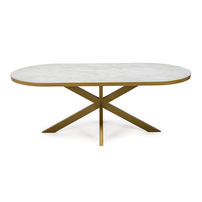 Stalux Plat ovale eettafel Noud - goud / wit marmer - Ovaal