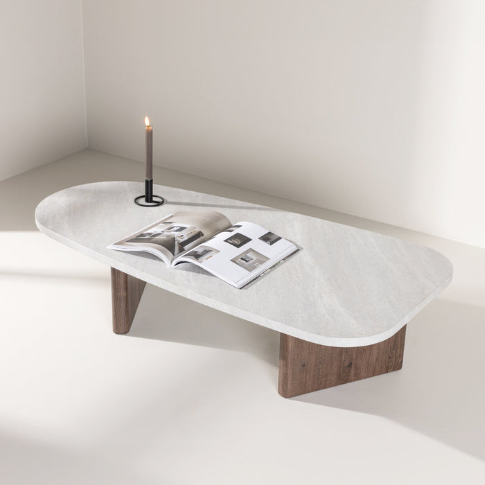 Nohr Organische Salontafel Jenea Betonlook MDF, 130 x 65cm - Lichtgrijs - Japandi