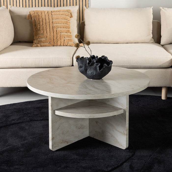 Nohr Ronde Salontafel Jenelle Marmerlook, 85cm - Beige - Japandi