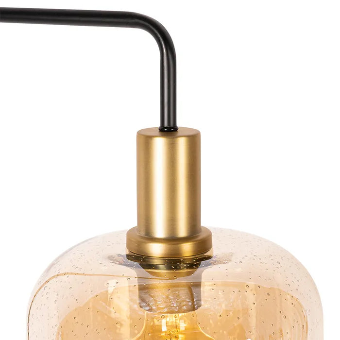 Design vloerlamp zwart met messing en amber glas - Zuzanna - ThatLyfeStyle