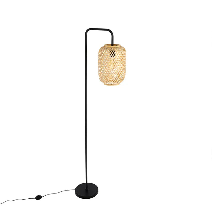 Oosterse vloerlamp zwart met bamboe - Yvonne - ThatLyfeStyle