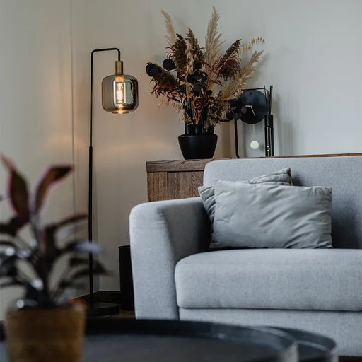 Design vloerlamp zwart met goud en smoke glas - Zuzanna - ThatLyfeStyle
