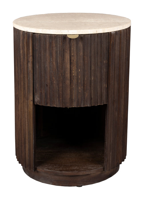 Dutchbone Bijzettafel/Nachtkastje Marlow Mangohout en Travertin - Bruin - Rond