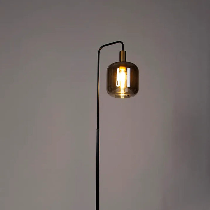 Design vloerlamp zwart met goud en smoke glas - Zuzanna - ThatLyfeStyle