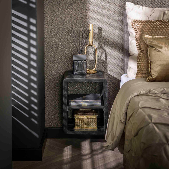 LifestyleFurn Hangend Nachtkastje Kolina Teakhout, 40 x 30cm - Teakhout zwart
