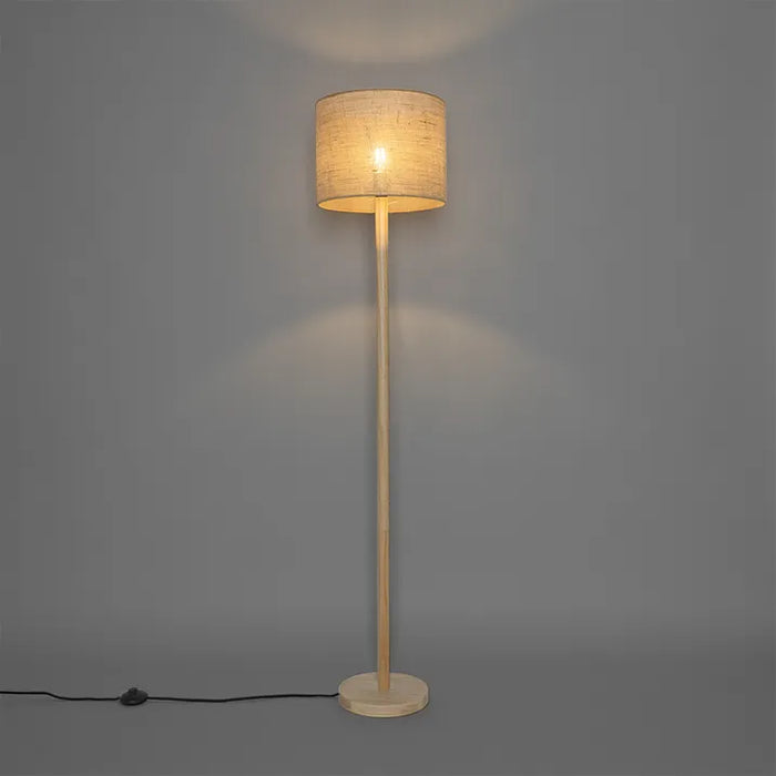 Landelijke vloerlamp hout met linnen kap naturel 32 cm - Mels - ThatLyfeStyle