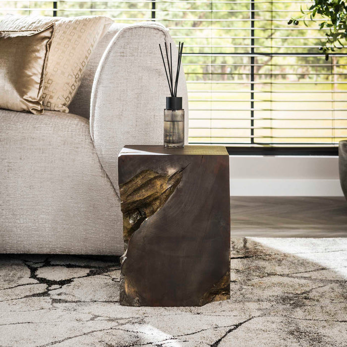 LifestyleFurn Bijzettafel Jeronimo Teakhout, 30 x 30 cm - Donkergrijs/Goud - Vierkant
