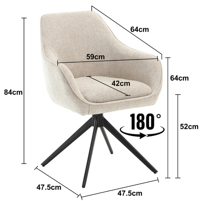 Livingfurn Draaibare Eetkamerstoel 'Thomas' Stof - ThatLyfeStyle