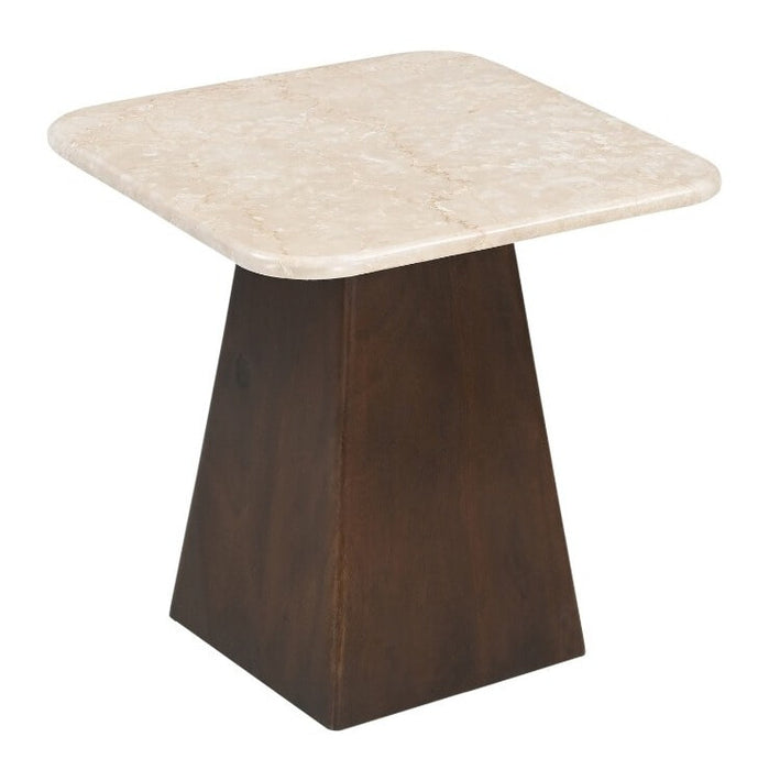 Brix Vierkante Bijzettafel Bottecino Marmer en mangohout, 45 x 45cm - Beige