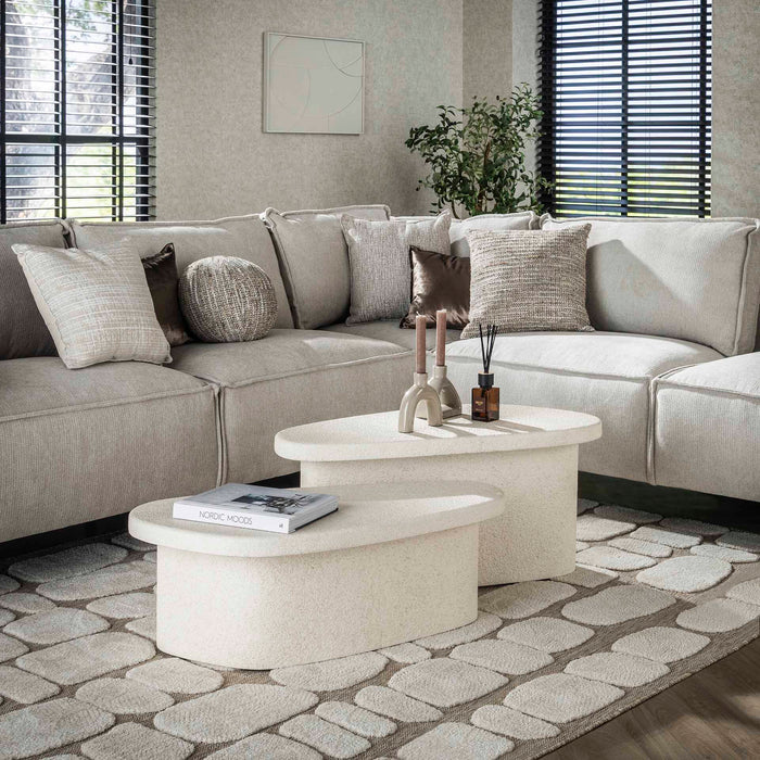 LifestyleFurn Salontafel Chari Organisch, Set van 2 stuks, 84 x 40cm - Marmer composiet - Japandi