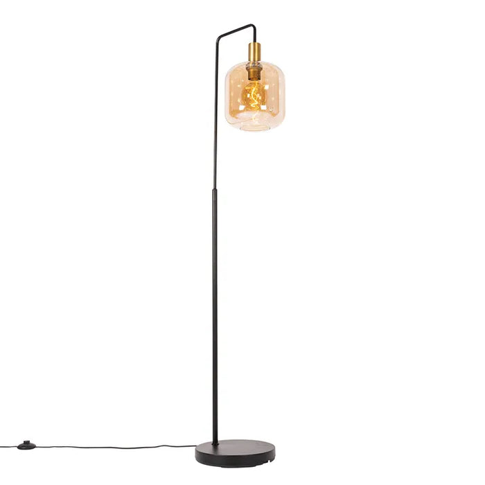 Design vloerlamp zwart met messing en amber glas - Zuzanna - ThatLyfeStyle