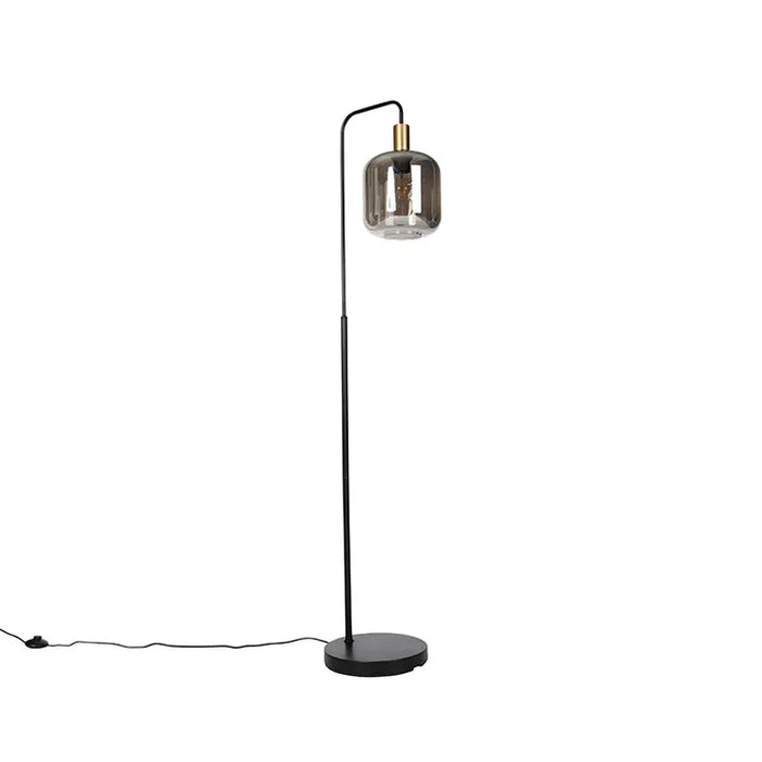 Design vloerlamp zwart met goud en smoke glas - Zuzanna - ThatLyfeStyle