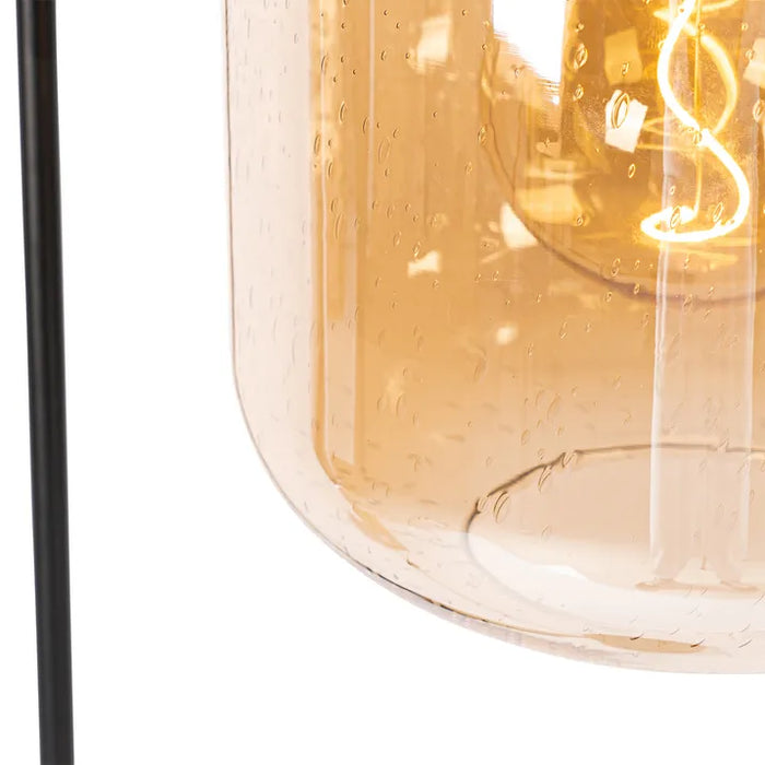 Design vloerlamp zwart met messing en amber glas - Zuzanna - ThatLyfeStyle