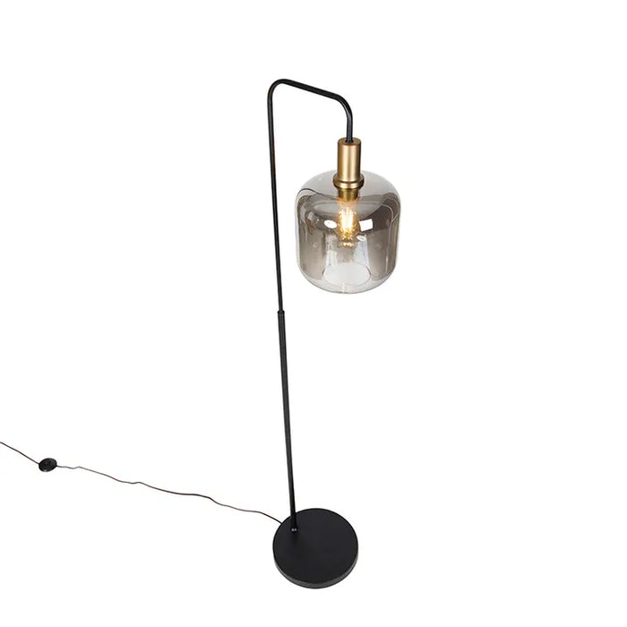 Design vloerlamp zwart met goud en smoke glas - Zuzanna - ThatLyfeStyle
