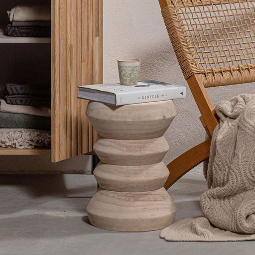 WOOOD Krukje/Bijzettafel Babs Paulowniahout - Naturel - Rond - Japandi