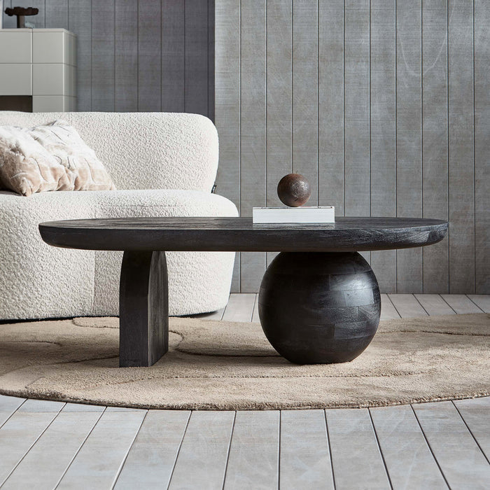 WOOOD Exclusive Salontafel Steppe Mangohout, 110 x 72cm - zwart - Ovaal - Japandi