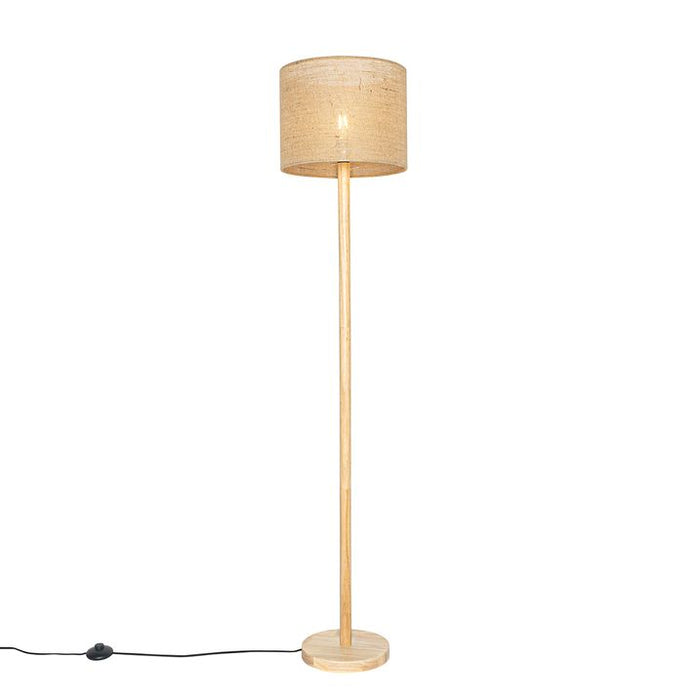 Landelijke vloerlamp hout met linnen kap naturel 32 cm - Mels - ThatLyfeStyle