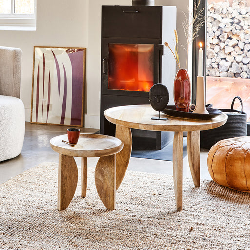 vtwonen Bijzettafel High Heels Mangohout, Set van 2 stuks - Rond - Japandi