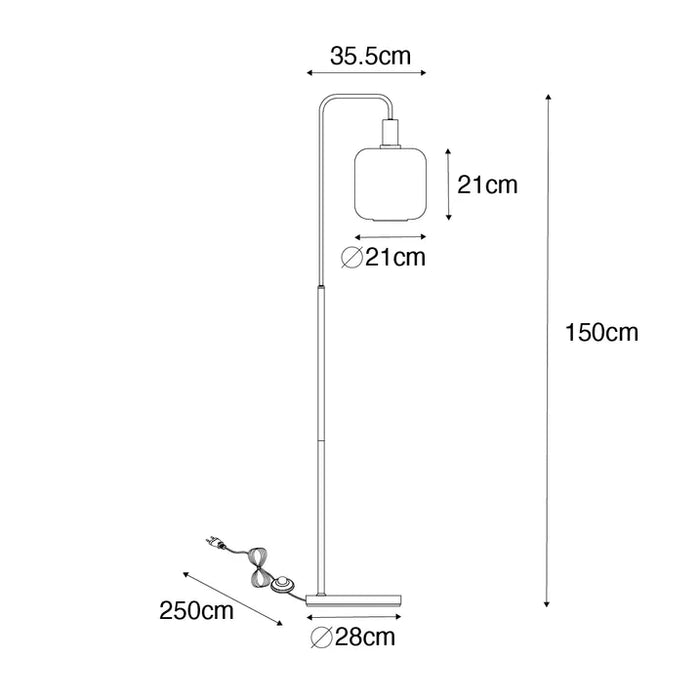 Design vloerlamp zwart met messing en amber glas - Zuzanna - ThatLyfeStyle
