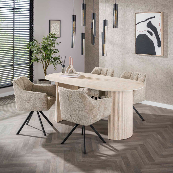 LifestyleFurn Ovale Eettafel Ciarra Keramiek in Travertin-look, 180 x 90cm - Ceramic travertine - Ovaal