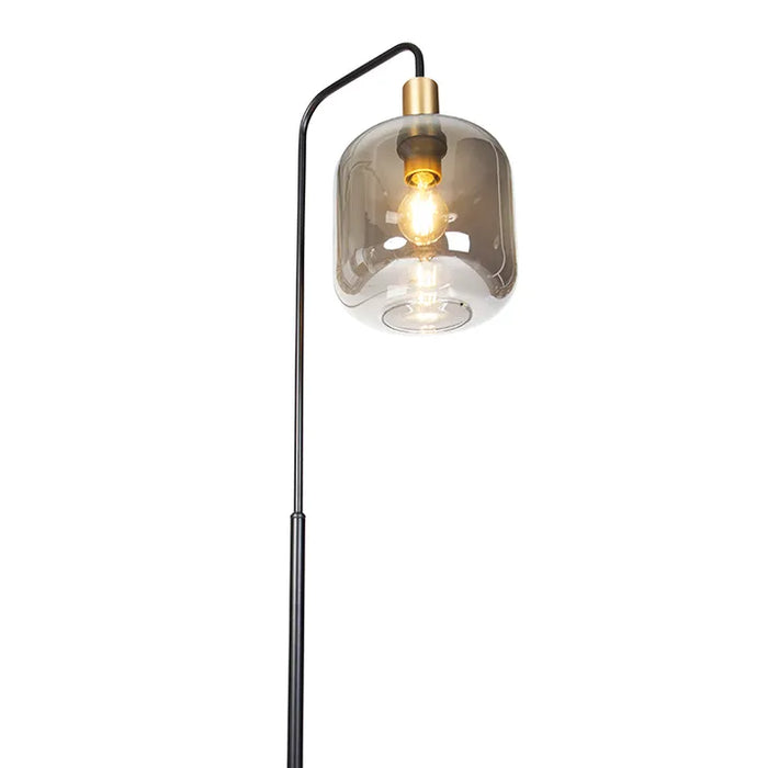 Design vloerlamp zwart met goud en smoke glas - Zuzanna - ThatLyfeStyle