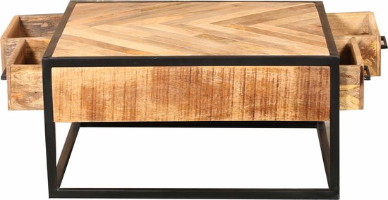 Meubels4nu - Mangohouten salontafel met lade Arlington - Vierkant - ThatLyfeStyle