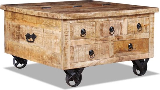 vidaXL - Salontafel mangohout met lade - 70x70x40 cm - ThatLyfeStyle