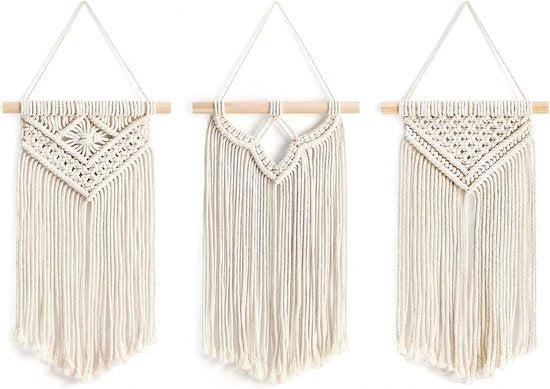 Macramé Wandkleed Handgemaakt – Set van 3 Bohemian Muurdecoratie - ThatLyfeStyle