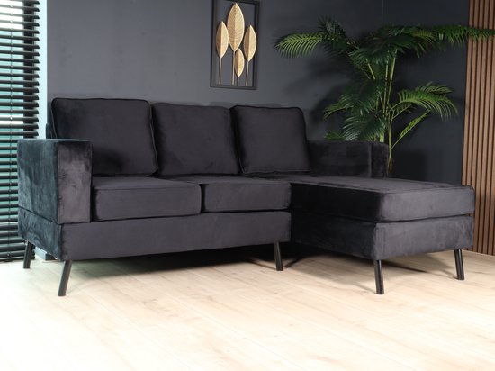 Hoekbank design Venna 200cm zwart velvet - ThatLyfeStyle