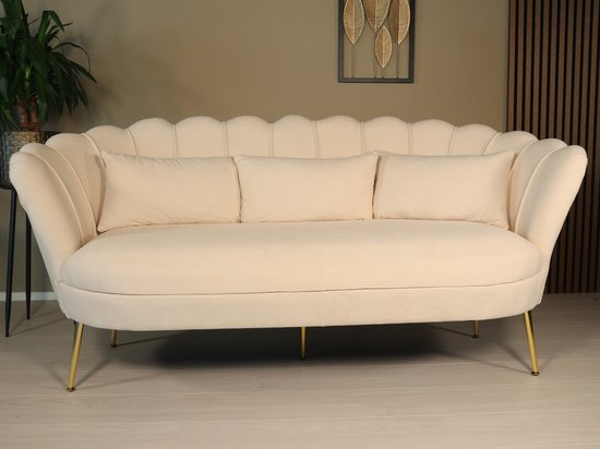 Zitbank Belle 3 zits velvet crème 180cm - ThatLyfeStyle