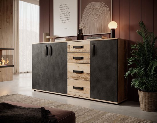 Meubella - Dressoir Montreal - Grijs - Old wood - 160 cm - ThatLyfeStyle