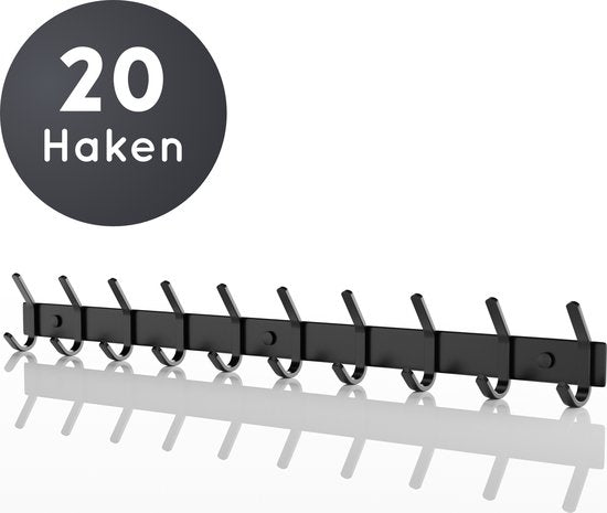 Volcan Wandkapstok - 20 Haken - Industrieel - Zwart RVS - ThatLyfeStyle