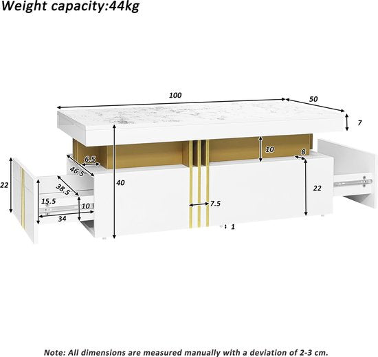 Merax Rechthoekige Salontafel Hoogglans Marmerlook Wit - ThatLyfeStyle