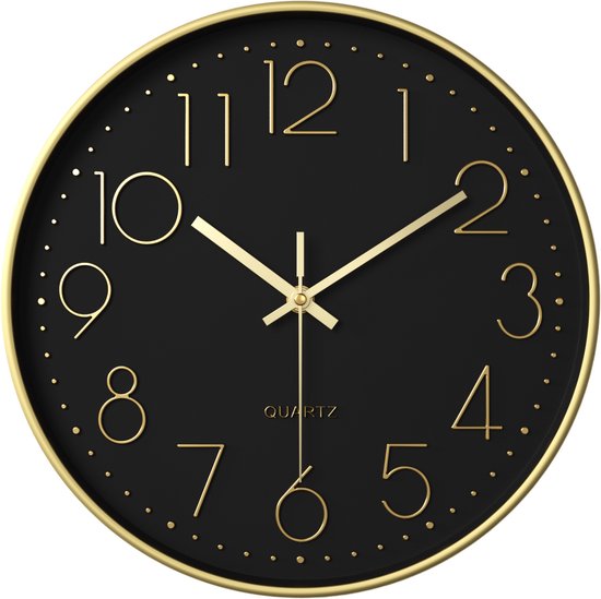 Tyme Wandklok - 30cm - Stil - Quartz - Zwart Goud - ThatLyfeStyle