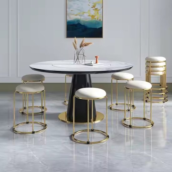 Luxaliving Kruk -Goud/Beige - Velvet & Metaal - Ø 29 x H46 cm - ThatLyfeStyle